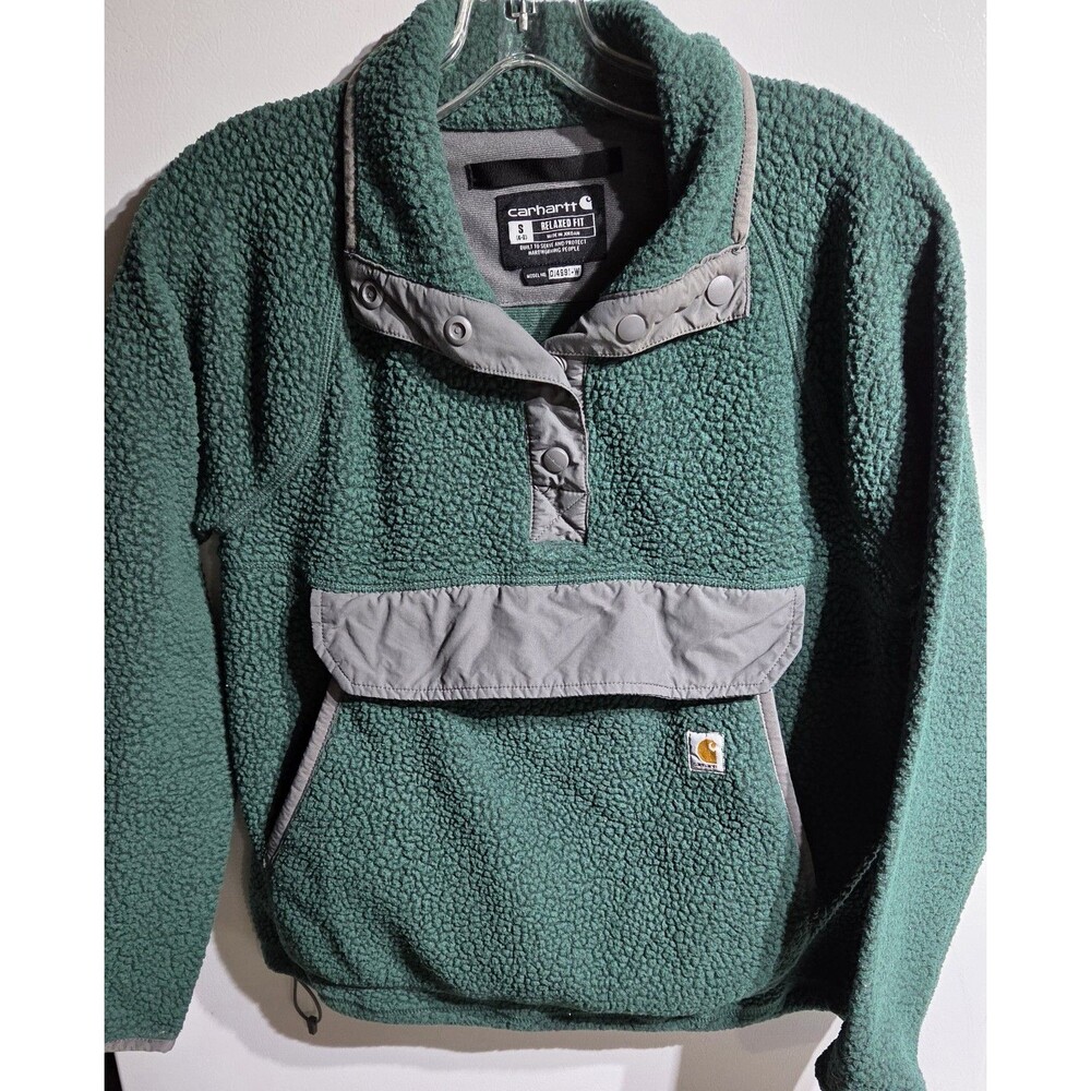 Carhartt Women's Small Fleece Pullover Relaxed Fit Green Gray OJ4991-W